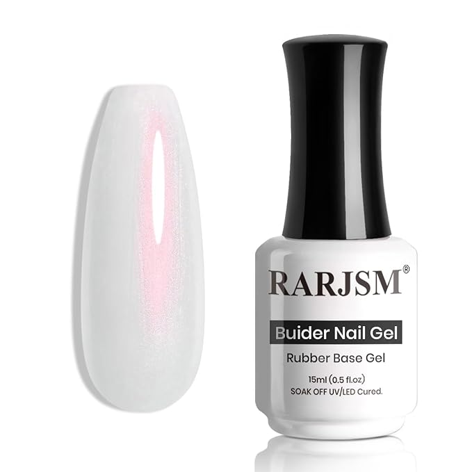 RARJSM Gel Builder Nail Polish Pearl White Red Shimmer Hard Gel in a Bottle Mermaid Shell Glitter Pearlescent Thick Extension Structure Gels for Nails 15ml Soak Off Curing Requires Salon Home Use