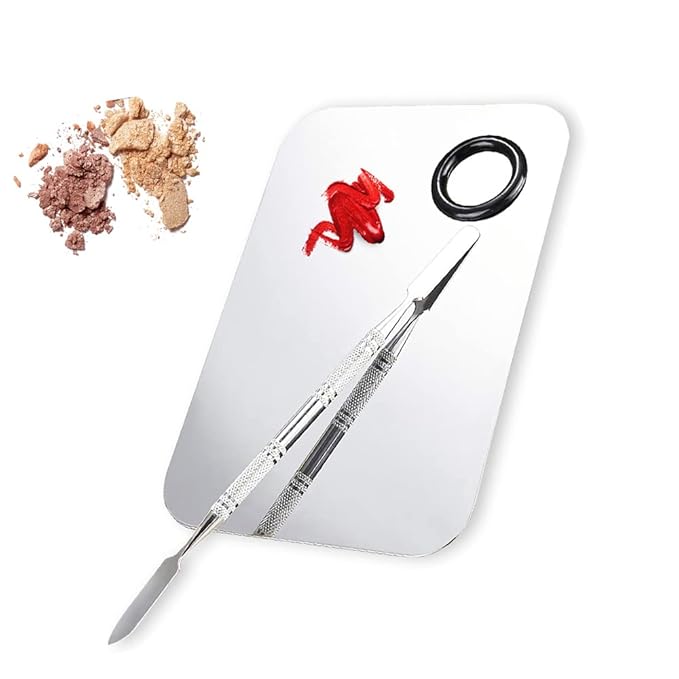 2 Pcs Makeup Mixing Palette, Upgrad Stainless Steel Metal Foundation Palette with Spatula Artist Tool for Mixing Foundation Nail-Art 5.9x3.9 in