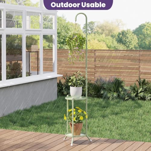 2-Tier Metal Plant Stand with Hanging Hook - Image 4