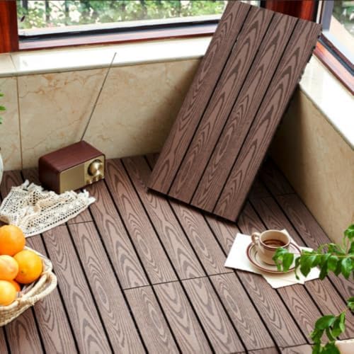 Composite Wood Deck Tiles 24 x 12 in, Interlocking Outdoor Decking Tiles by Unknown