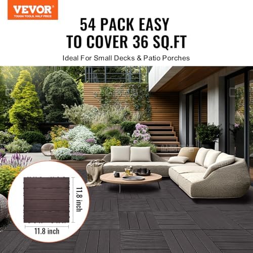 VEVOR 54 sq. ft Plastic Interlocking Deck Tiles, 54 Pack, Patio Floor Decking - Image 2