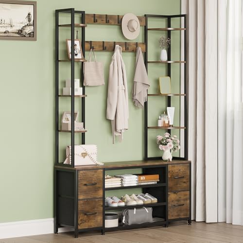GiftGo Hall Tree with Bench and Shoe Storage 47.2" Entryway Coat Rack - Image 6