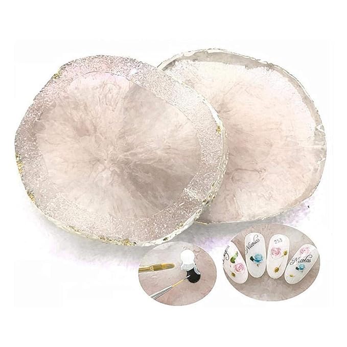 MISUD Resin Nail Art Palette, Nail Polish Drawing Color Dish Golden Edge Resin Stone Paint Drawing Color Dish Manicure Nail DIY Tool (White)