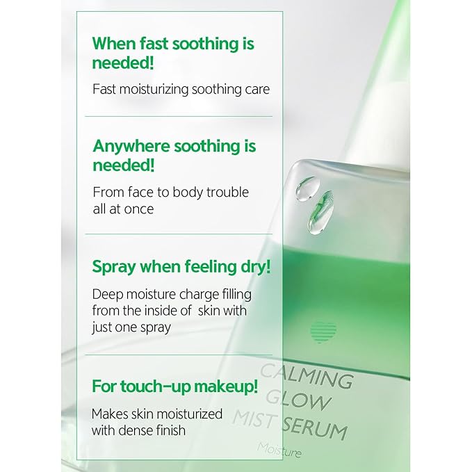 Glow Mist Serum – Hydrating & Soothing Face Mist Artemisia, Centella Asiatica, Evening Primrose, Korean Skin Care, Made in Korea, for Sensitive Skin (Calming, 3.38 oz)