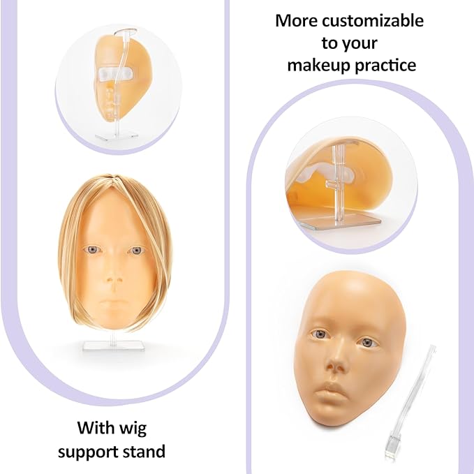 Makeup Practice Face, 2024 Upgrade 5D Makeup Mannequin Face Reusable Silicone Makeup Practice Face Board with Bracket, Come with Makeup remover & Concealer 3 Color & Makeup Bag White