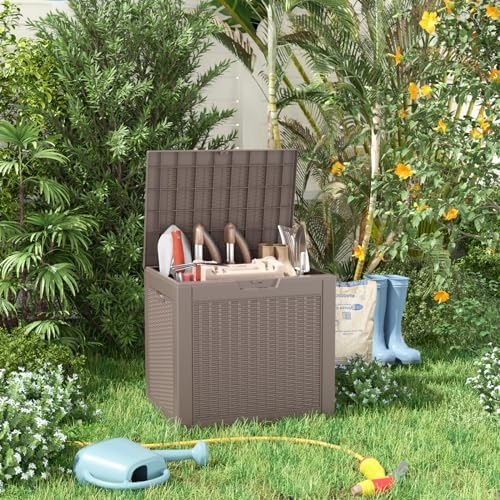 PatioZen 31 Gallon Wicker Pattern Resin Deck Box, Lockable Patio Outdoor - Image 7