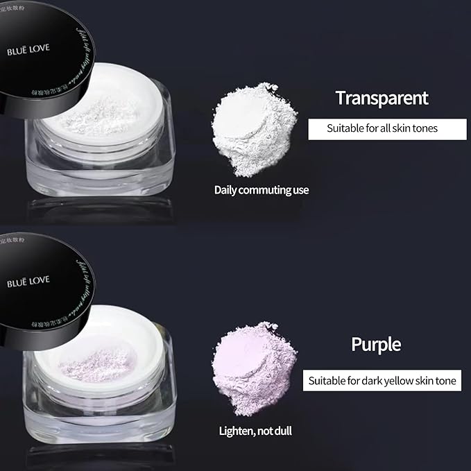 BLUE LOVE Setting Powder Makeup for Oily Skin, Oil Control Smooth Face Makeup Powder Foundation, Waterproof Setting Powder Compact, Oil Control Face Pressed Loose Powder(Transparent)