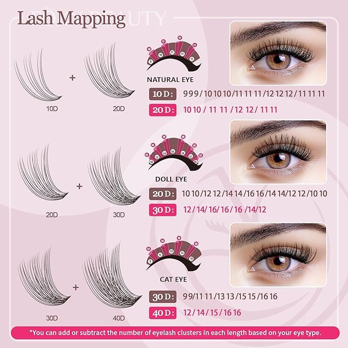 Lash Clusters 600PCS Lashes - Wispy Lash Clusters 10D 20D 30D+40D50D60D Individual Lashes Clusters D Curl Lash Extension 8-16MM Eyelash Clusters with Lash Bond and Seal