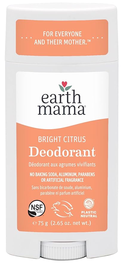 Earth Mama Bright Citrus Deodorant | Safe for Sensitive Skin, Pregnancy and Breastfeeding, Contains Organic Grapefruit and Calendula, No Baking Soda or Aluminum, 2.65-Ounce