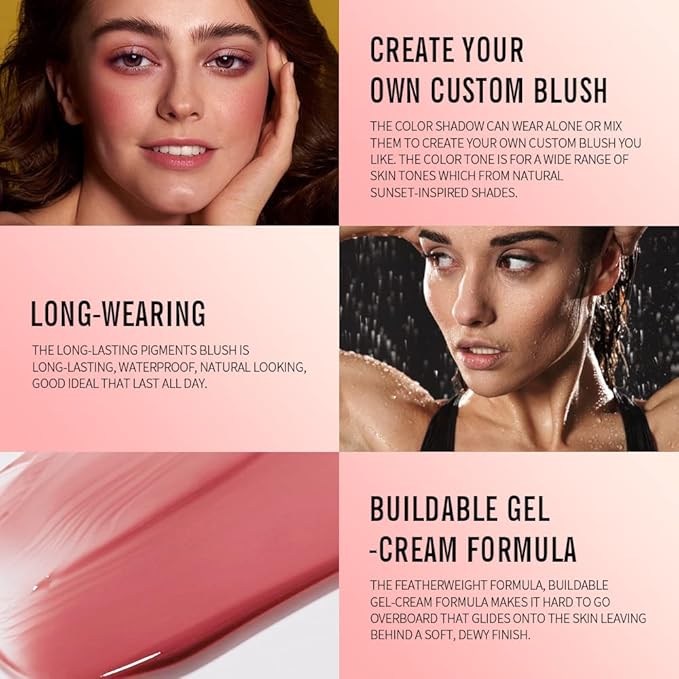 KIMUSE Soft Cream Blush Makeup, Liquid Blush for Cheeks, Weightless, Long-Wearing, Smudge Proof, Natural-Looking, Dewy Finish
