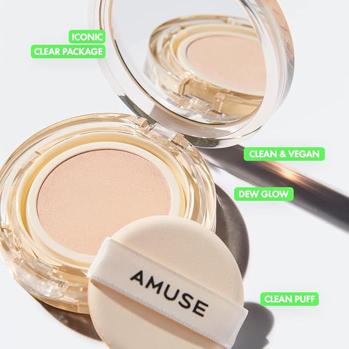 AMUSE Dew Jelly Vegan Cushion Foundation 1.5 CLEAR | dewy, glow, long-lasting, double coverage, clean beauty, lightweight, natural look, foundation for sensitive skin, hydrating cushion