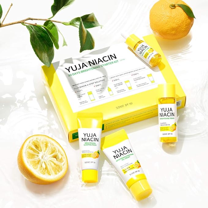 SOME BY MI Yuja Niacin 30 Days Brightening Starter Kit/Toner 1.01Oz, Serum 0.33Oz, Gel Cream 1.01Oz, Sleeping Mask 0.67Oz / Melasma and Blemish Care/Facial Skin Care Set