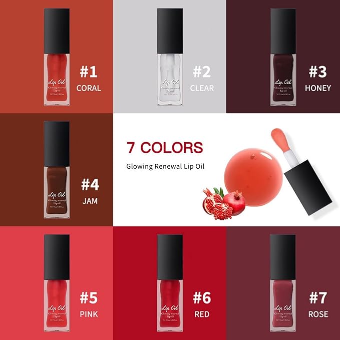 MAEPEOR Glowing Lip Oil 7 Colors Hydrating Lip Balm Nourishing Lip Care Lip Treatment Glossy Finish Non-sticky Moisturizing Lip Balm (01 Coral)