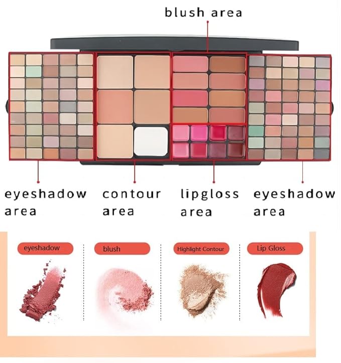 Professional Multi-in-one Makeup Gift Kit for Women - 90 eyeshadow Palette,8 Lipstick Set Lips,8 blush,5 concealer,4 brushes With Mirror,for girls, beginners and professionals Gift Kit