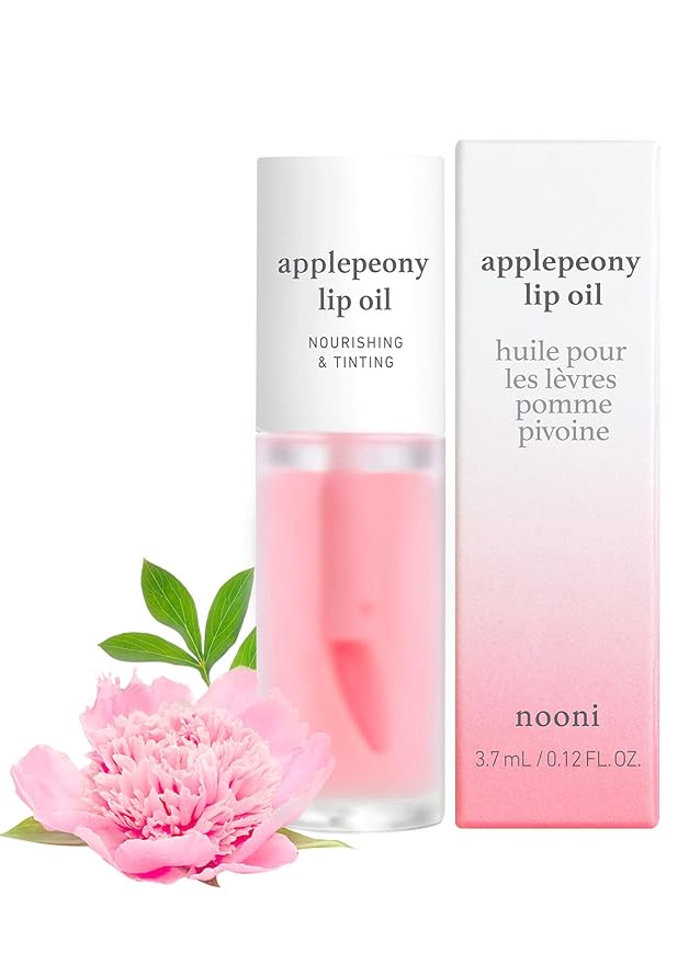 NOONI Korean Vegan Lip Oil - Applepeony, 0.12 Fl Oz + Korean Lip Oil - Applecranberry, 0.12 Fl Oz Bundle
