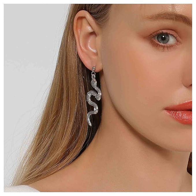 Punk Snake Earrings Silver Snake Dangle Earrings Serpent Drop Earrings Gothic Earrings Jewelry for Women and Girls