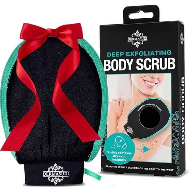 Dermasuri Deep Exfoliating Glove - Polishing Mitt Body Scrubber - Korean Skin Cleaner Exfoliator & Dead Skin Buffing Treatment - Keratosis Pilaris Scrub Remover- Shower Skincare (1 Pack)