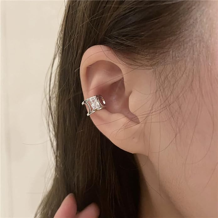 Vintage Crystal Ear Cuff Earrings Black Onyx Cuff Earrings Rhinestone Cartilage Earrings Silver Open Cuff Wrap Earrings Jewelry for Women