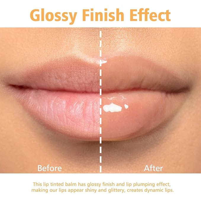 GECOMO Lip Glowy Balm, Moisturizing Lip Gloss, Nourishing Glossy Transparent Plumping Oil, Non-sticky Tinted Toot Lip Balm for Lip Care (PEACH) 0.35oz