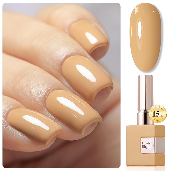 Double Rhythm 0.50 OZ Nude Gel Polish Same Color Same Bottle Sheer Pastel Neutral Natural Milky 15 ML Jelly UV Nail Art DIY at Home (Earth Beige-A1442)
