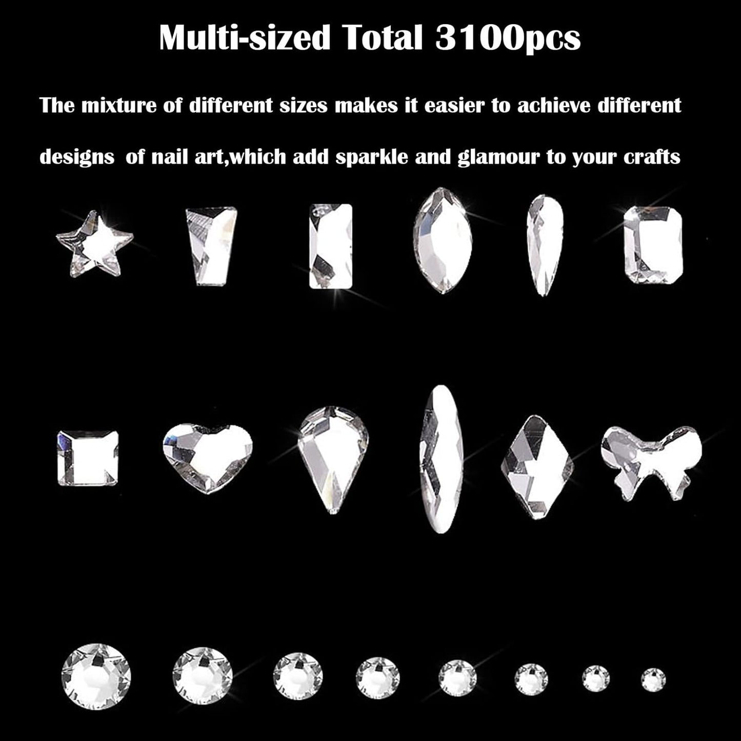 Nail Rhinestones Kit, Nail Art Decorations with Wax Pencil Flat AB Rhinestones Kit DIY Crafts Gemstones for Nail, Shoes, Clothes, Jewels (600 Green diamonds + 2500 flat rhinestones)