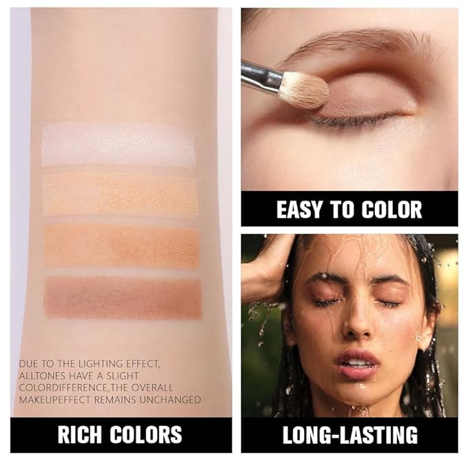 Powder Eyeshadow Quad, Light Medium Beige Brown Matte Eye Shadow Palette Makeup, Neutral Vegan Shimmer Quads Eye Shadow Palette for Older Women Pigmented Waterproof, paleta de sombras de ojos