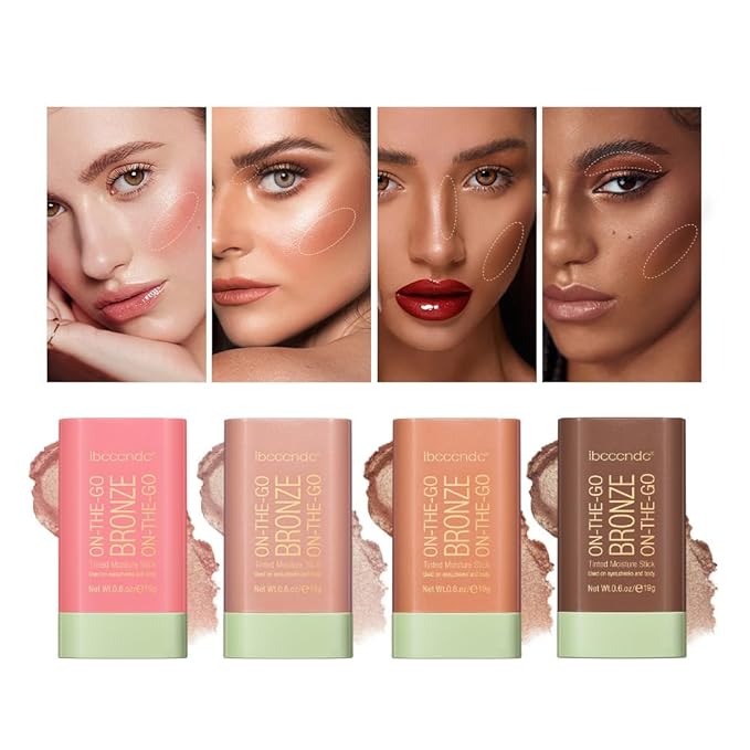 Unyoke Soft Creamy Highlighter Blush Stick,Smooth Shimmer Bronzer Stick,Long Lasting Waterproof Blush Illuminator Luminizer,Blendable Natural Glow Makeup Cream Blush Highlight 0.6 Oz（01# Warm Glow）