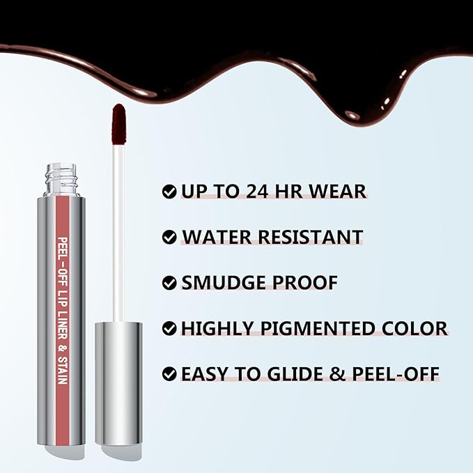 Cilrofelr Peel Off Lip Liner Stain with Tweezer, Long Wear Tattoo Lip Liner, Peel Off Lip Stain with Matte Finish, Long Lasting, Waterproof, Transfer-proof, Highly Pigmented Color (Buff)