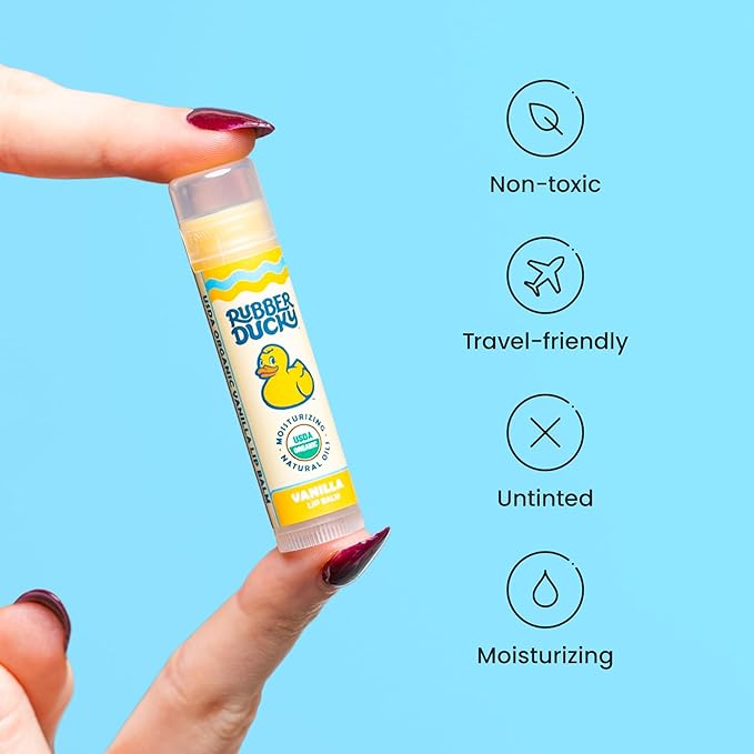 Rubber Ducky Sunscreen - Organic Lip Balm for Women, All Natural Lip Balm Stick with Vitamin E - Moisturizing & Hydrating Lip Balm for Dry Lips - Untinted and Non-Toxic Lip Care - Vanilla, 3 Pack