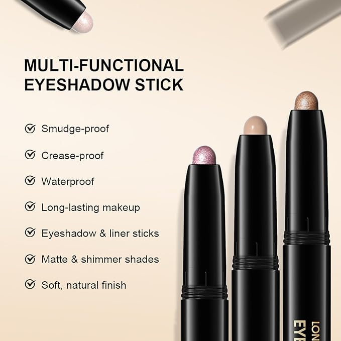 Eyeshadow Stick, Shimmer and Matte Cream Eye Shadow Brightener Sticks Eyeliner Pencil Crayon, Waterproof Long Lasting Eye Highlighter Stick Makeup,0.056 Oz(#2-Pecan)