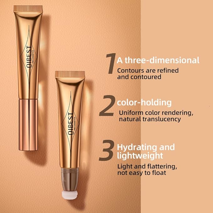 Highlighter Beauty Wand, Cream Liquid Highlighter Makeup Stick, Silky Smooth Face Shimmer Bronzer Stick with Cushion Applicator, Lightweight Body Face Glowing Highlighter, Cruelty-free（Bronze Gold）