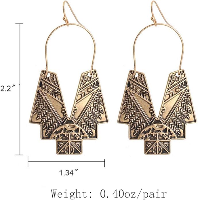 Zealmer Gold Geometric Earrings Statement Vintage Boho Ethnic Earrings Hollow Out Fan Shape Dangle Drop Earrings for Women Birthday Christmas Valentines Day Gift