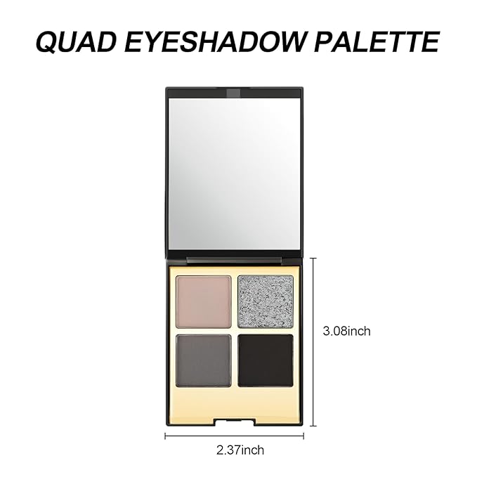 Erinde 4 Colors Eyeshadow Palette Eye Shadow Makeup, Matte Shimmer Metallic Peach Champagne Dark Brown Nude Neutral Eyeshadow, Long Wearing, Velvety Pigmented Blendable, Quad Eye Shadow Palette, 02