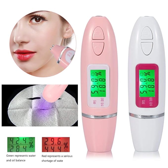 Skin Analyzer, Digital Skin Tester, LCD Display Precision Skin Sensor Tester, Handheld And Portable Facial Water Analyzer (White)