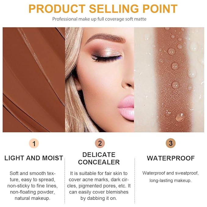 Pot Concealer with Makeup Brush Set,Tattoo Color Correcting Concealer,Full Face Color Correcting Conceal Foundation,Under Eye Concealer Brightener Dark Eye Ring corrector de ojeras (07-DEEP)