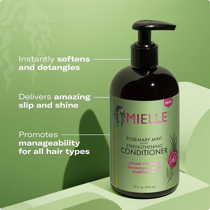 Mielle Organics Rosemary Mint Strengthening Shampoo and Conditioner Infused with Biotin, Cleanses and Helps Strengthen Weak and Brittle Hair, 12 Ounces