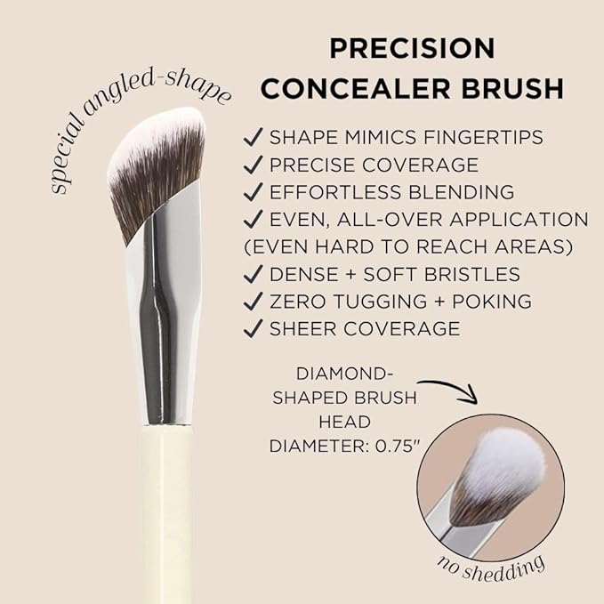 HALEYS Concealer Brush VEGAN+CRUELTY-FREE, Sustainable Wood, Vegan Bristles for Airbrushed Finish, For Creams,Liquids, Powder, Streak-free, Perfect Blending, Buffs, Smooths with Control, Special shape