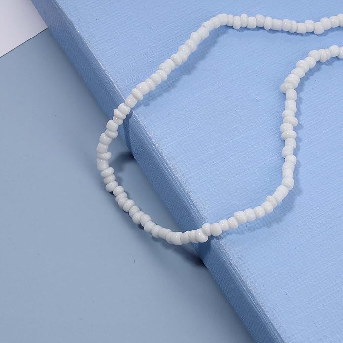 Boho Seed Bead Choker Necklace Tiny Rice Bead Necklace Chain Beachy Necklace Chain Jewelry for Women and Girls