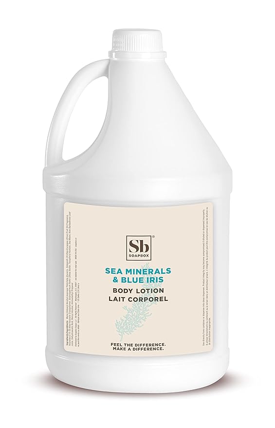 Soapbox Body Lotion, Sea Minerals & Blue Iris Moisturizing Body Cream, Vegan, Natural & Cruelty Free Hydrating Hand Lotion Refill for Dry Skin - Gallon Size for Home & Professional