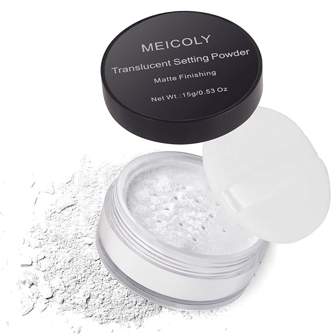 MEICOLY Talc-Free Setting Powder with Sifter,Long Lasting Loose Face Powder,Translucent Powder Colorset Powder,Matte Finishing White Face Paint Setting Powder for Halloween SFX Makeup,Oil Control