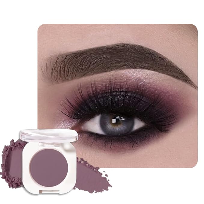 Dark Plum Taupe Single Matte Eyeshadow Makeup, Neutral Powde Eye Shadow for Older Women, Dark Violet Matte Singles Eyeshadow Palette Pigmented Waterproof, Girls Monochrome Vegan Eyeshadows Gift