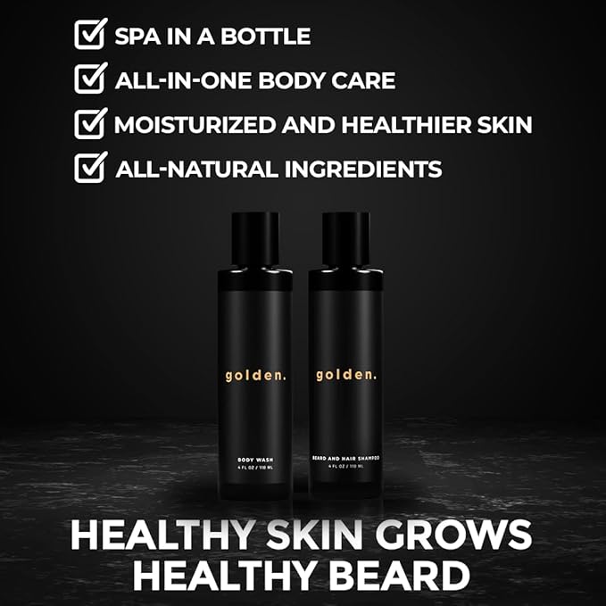 Golden Grooming Co. 3-in-1 Men's Body Wash - Hair & Beard Shampoo - Cleanses, Hydrates, Softens - Body Wash for All Skin Types - Refreshing Scent - 4FL Oz (Pack of 2)