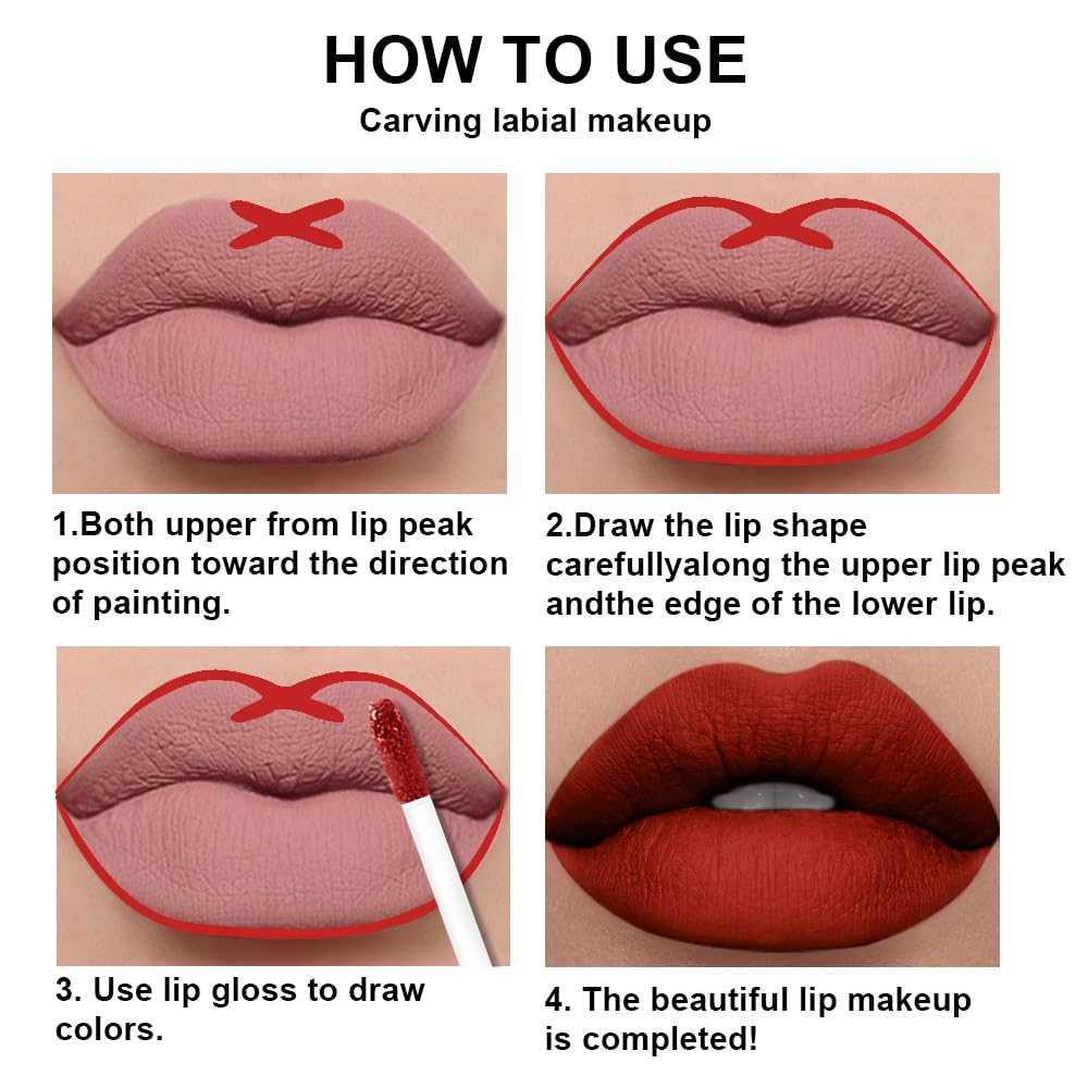 evpct 2Pcs Vivid Red Matte Lip Liner and Lipstick Combo Set for Women, Red Lip Combo Set Liquid Lips Stick Gloss and Lipliner Stain Set Long Lasting Waterproof, Lips Makeup 24 Hours labiales originale