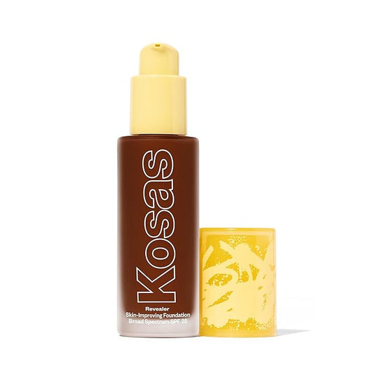 Kosas Revealer Skin-Improving Foundation with SPF 25 Protection - Hydrate, Brighten, Soothe, Plump, Protect Skin - Smoothing Texture, Natural Finish and Clean Formula - Rich Deep Neutral Olive 430