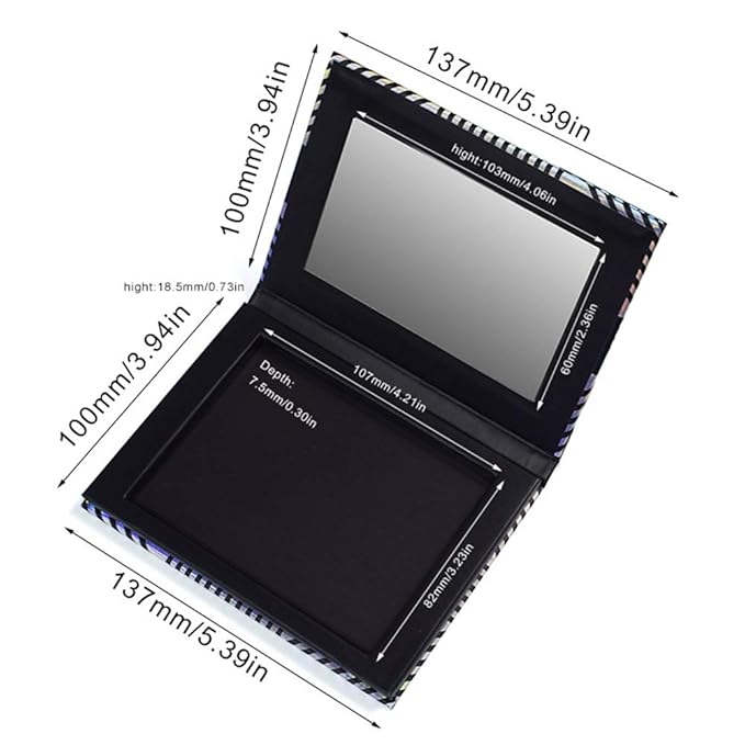 Makeup Magnetic Palette with Mirror and 20Pcs Metal Stickers, Empty Storage Palette for Eyeshadow Powder Highlighter