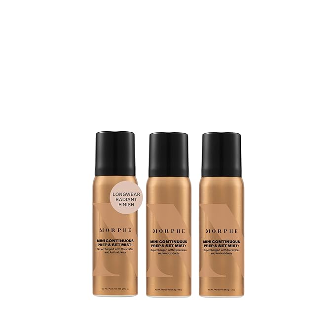 Morphe Mini Continuous Prep & Set Setting Spray - Hydrating Setting Spray for Makeup & Skin Prep - Enriched with Ceramides and Antioxidants for a Radiant Finish (3 Count, 1.3 fl oz)