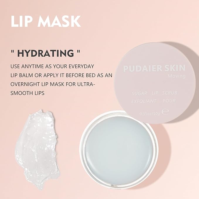 Pudaier 3Pcs Lip Care Kit with Coconut Lip Mask Caramel Lip Scrub Strawberry Lip Oil for Shiny and Nourishing Lips, Dry Lips Treatment, Moisturizing Lip Care For All Day Hydration