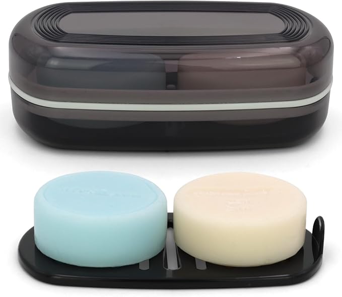 Shampoo Bar Holder Travel Case, Large Soap Holder for 5 oz/10 oz Oversized Bars, Durable & Versatile Storage Soap Container with Drainage Layer (1 Pack, Black Style A-Large)