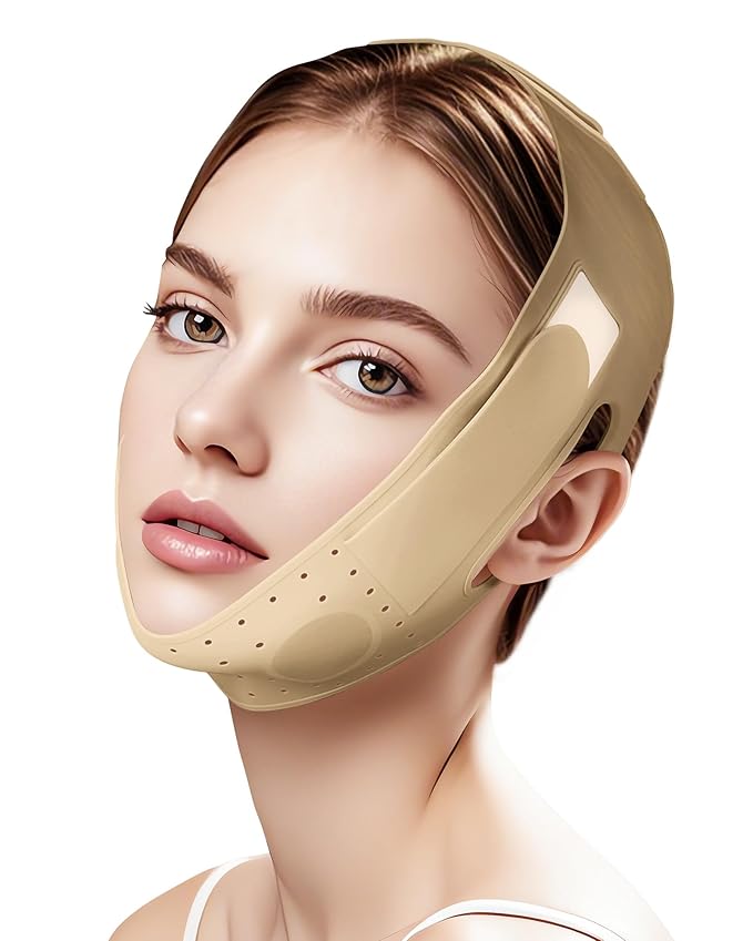 Reusable V Line Silicone Face Strap, Soft Silicone Chin Strap for Women 23-27 Inches (Skin yellow)