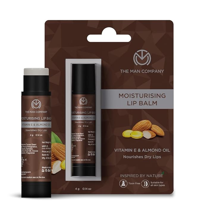 The Man Company Nourishing Lip Balm with Vitamin E, Almond & Olive Oil | Soft, Supple, Moisturizes | Free from Dry/Chapped Lips - 4gm